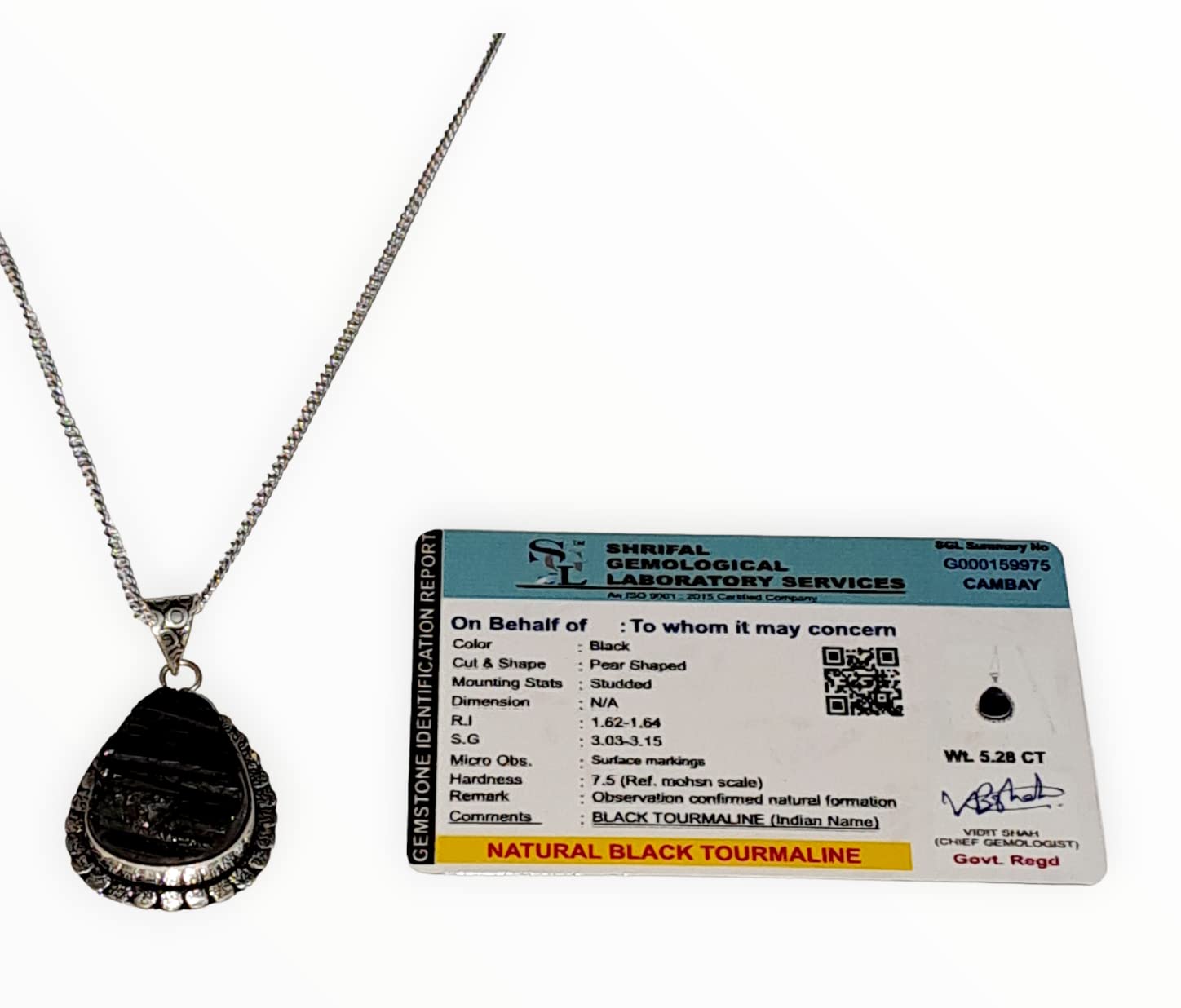 Black Tourmaline Healing Pendant - Certified Natural AAA Grade Crystal with Silver Polish Metal Chain Default Title